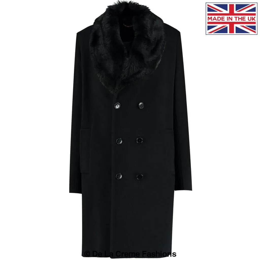 De La Creme MAN - Wool Mix Overcoat With Faux Fur Collar