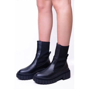 Black Sock Knitted Chunky Sole Ankle High Boots Uk 3 Shoes