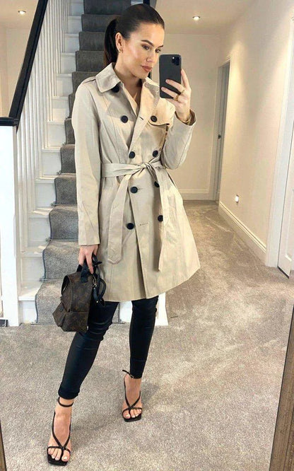 De La Creme Womens Cotton Blend Belted Trench Coat
