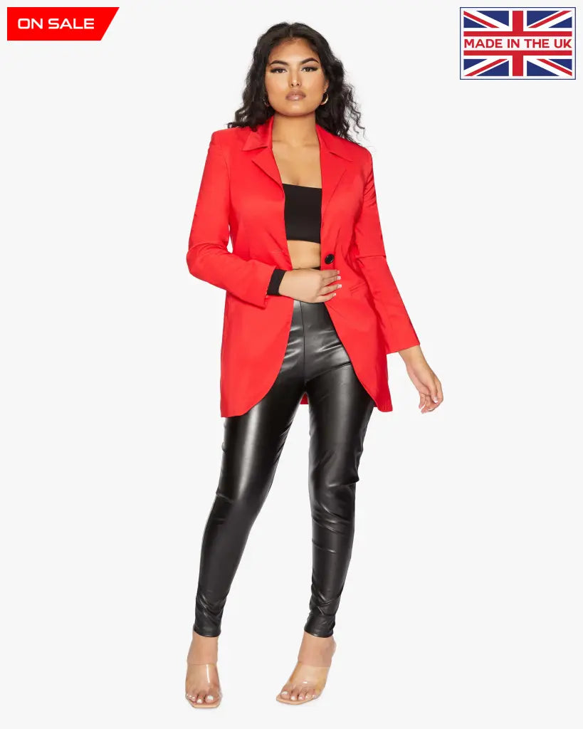 De La Creme Womens Nadine Formal Longline Blazer Red / Uk 8/eu 36/us 4