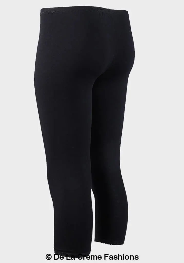 De La Creme - Ladies Black Lace Cuff 3/4 Leg Length Leggings