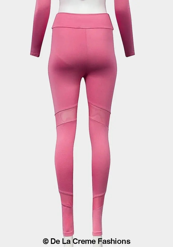 De La Creme - Ladies Pink Mesh Panel Leggings