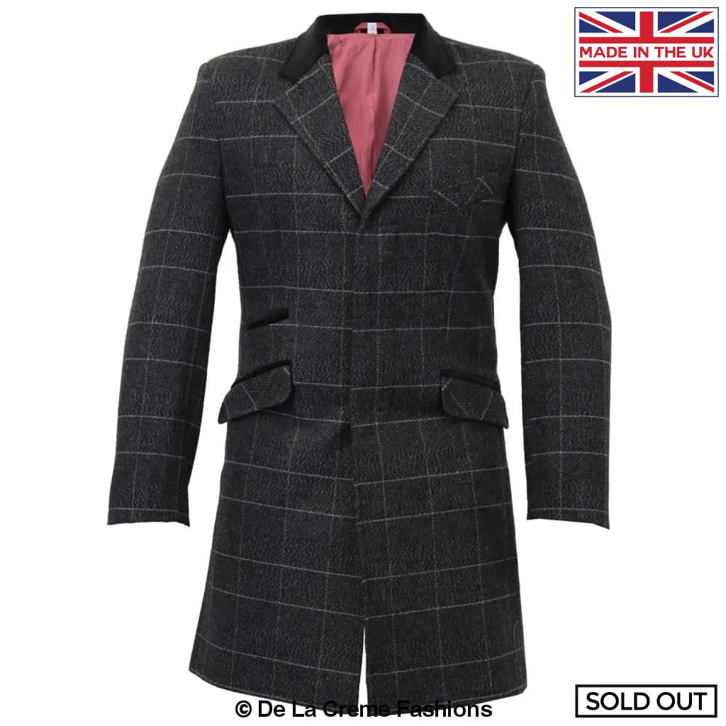 De La Creme MAN - Men's Check Design Crombie Coat