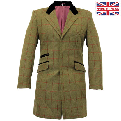 De La Creme Man - Mens Check Design Crombie Coat Olive / S