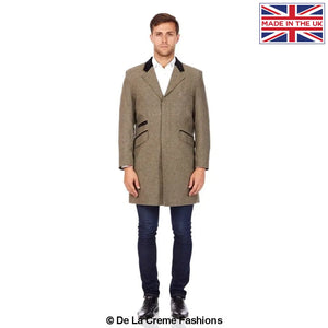 De La Creme MAN - Herringbone Design Retro Mod Crombie Coat