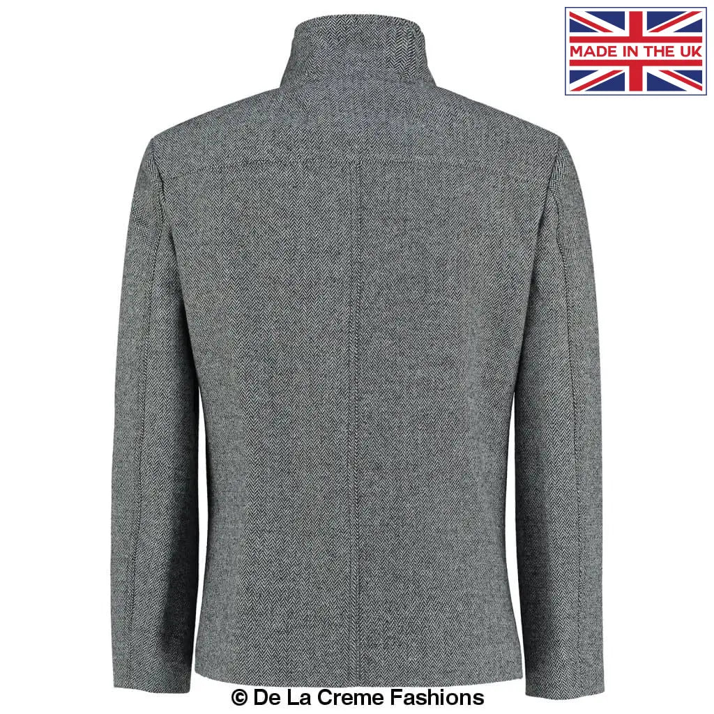 De La Creme MAN - Herringbone Tweed Blend Short Reefer Coat