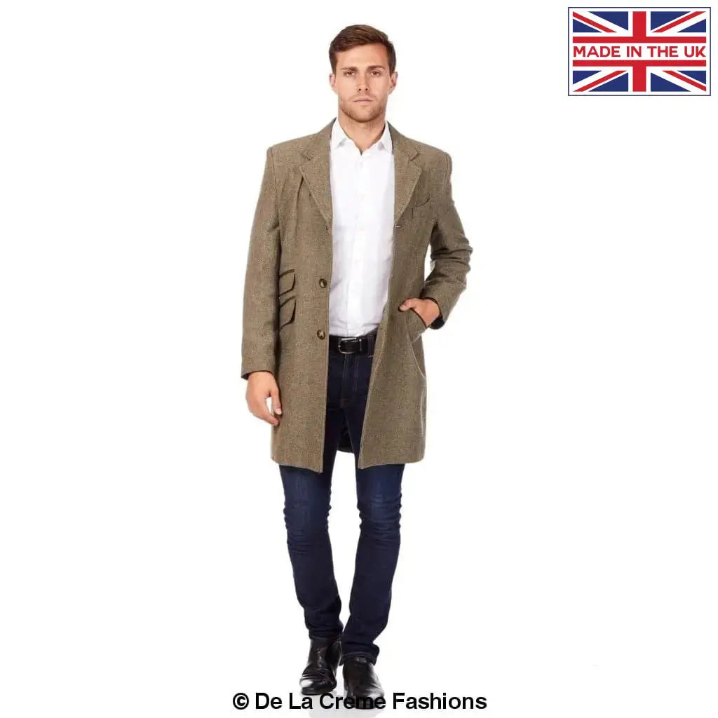 De La Creme MAN Mens Wool Blend Herringbone Design Coat