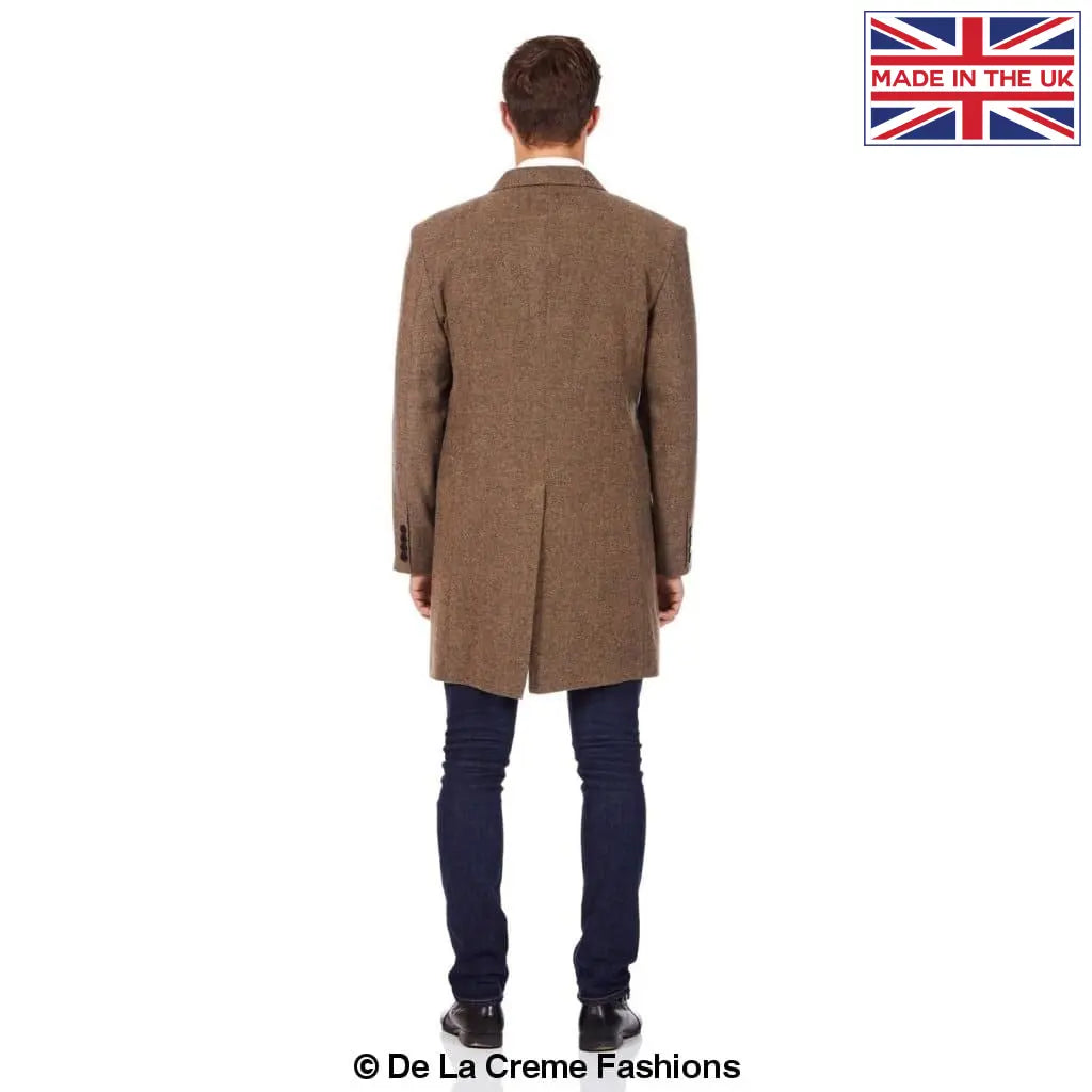 De La Creme MAN - Mens Wool Blend Herringbone Design Crombie Coat