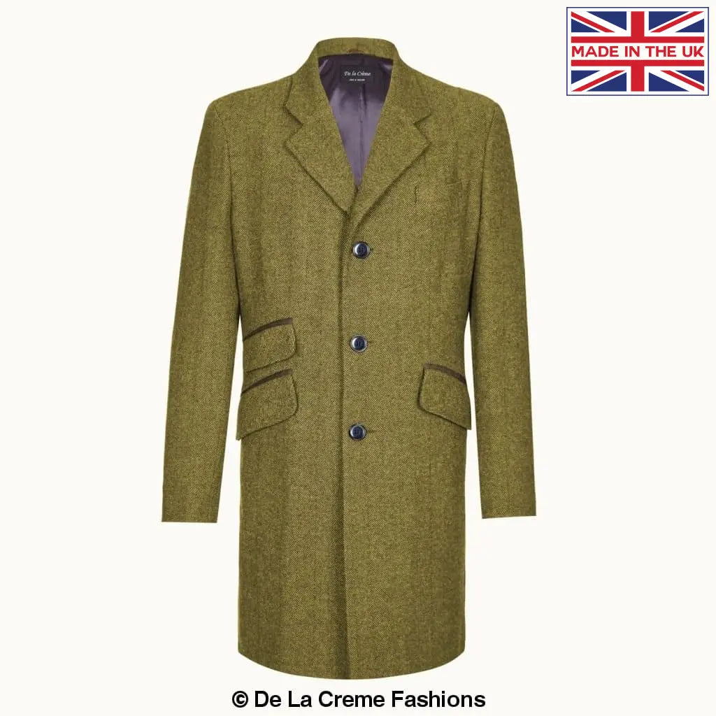 De La Creme MAN - Mens Wool Blend Herringbone Design Crombie Coat