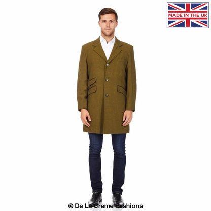 De La Creme MAN - Mens Wool Blend Herringbone Design Crombie Coat