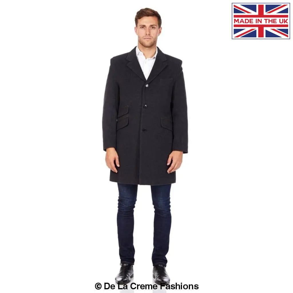 De La Creme MAN - Wool Blend Single Breasted Retro Mod Crombie Coat