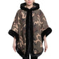 De La Creme - Women's Camo Print Fur Trim Hooded Cape