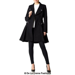 De La Creme - Womens Dogtooth Trim Double Breasted Flarey Mac Coat