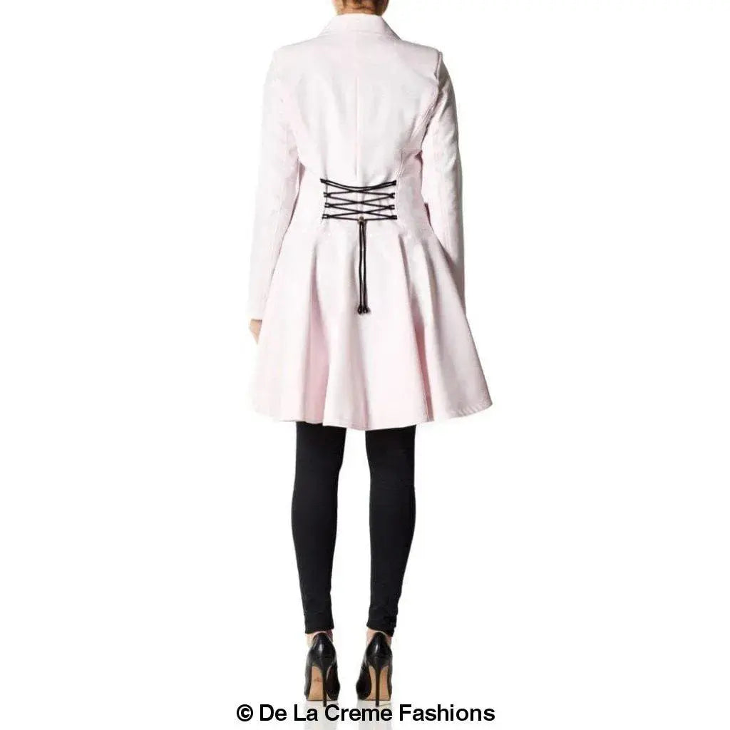 De La Creme - Womens Dogtooth Trim Double Breasted Flarey Mac Coat