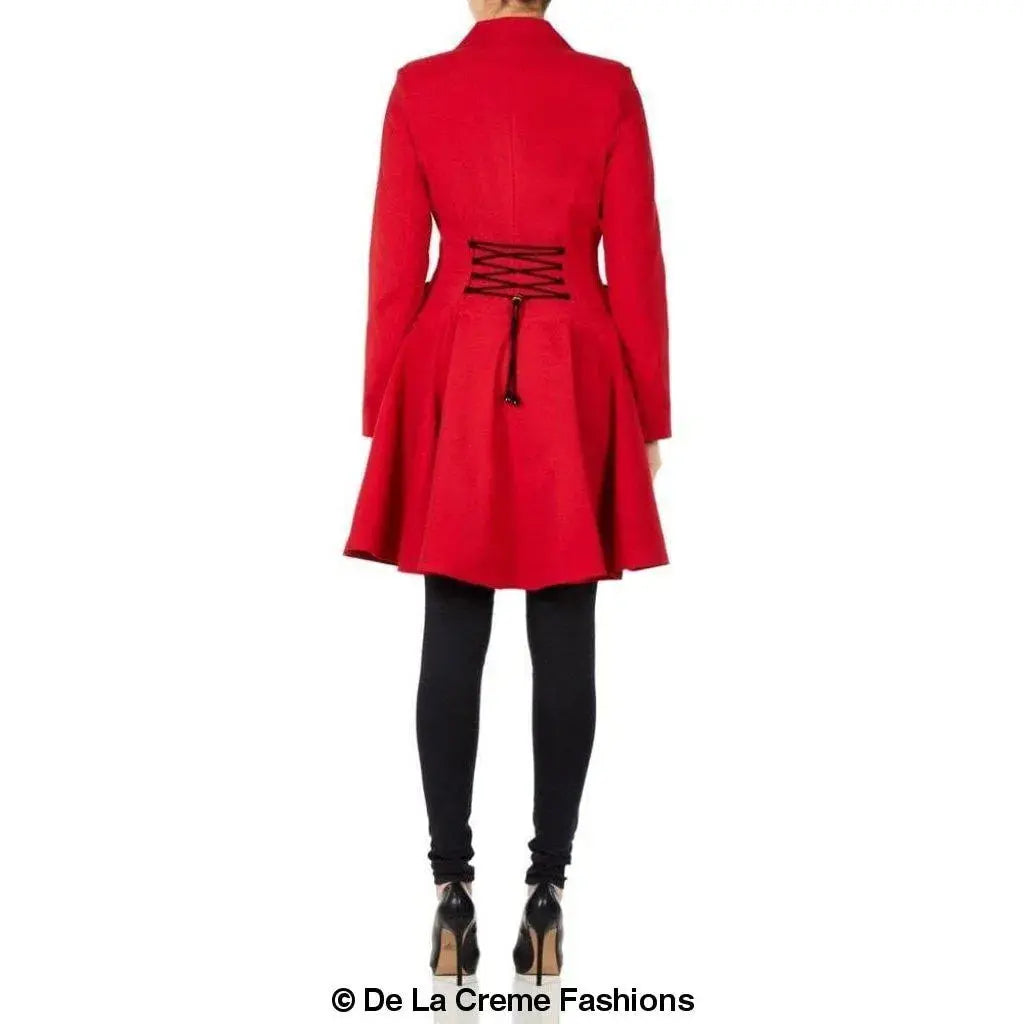 De La Creme - Womens Dogtooth Trim Double Breasted Flarey Mac Coat