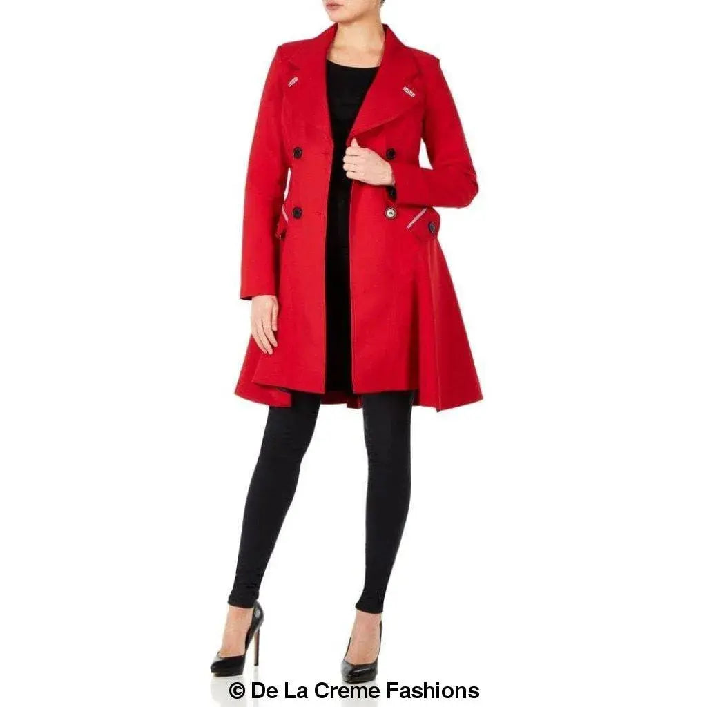 De La Creme - Womens Dogtooth Trim Double Breasted Flarey Mac Coat