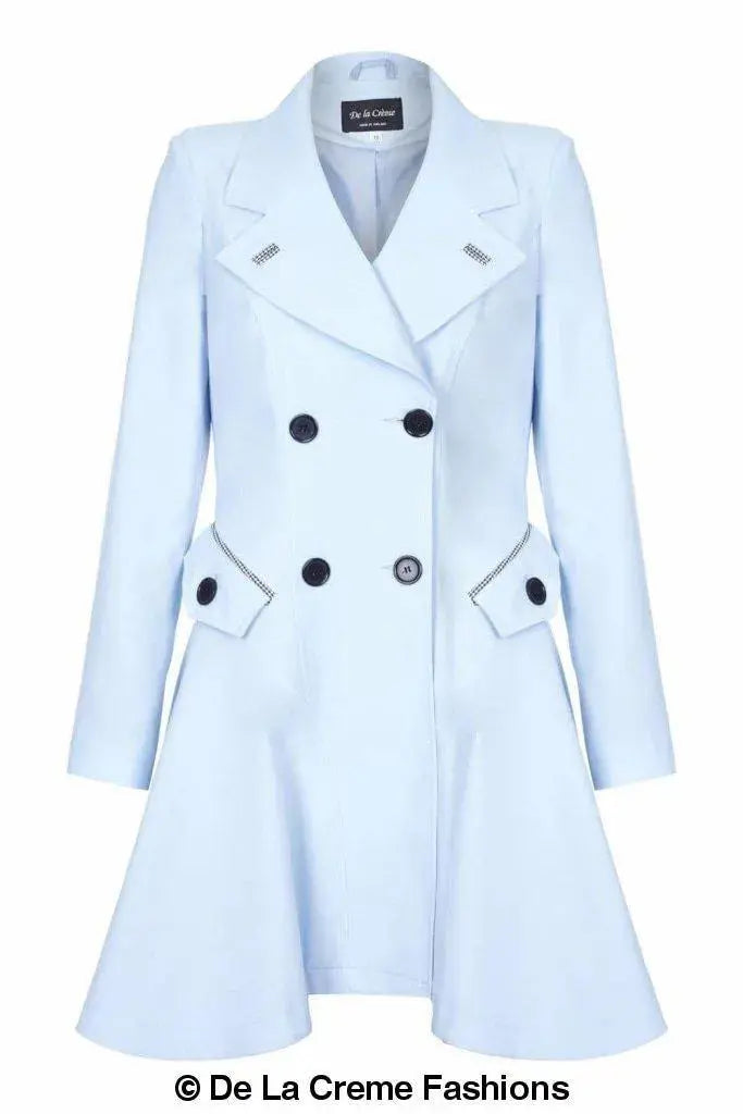 De La Creme - Womens Dogtooth Trim Double Breasted Flarey Mac Coat