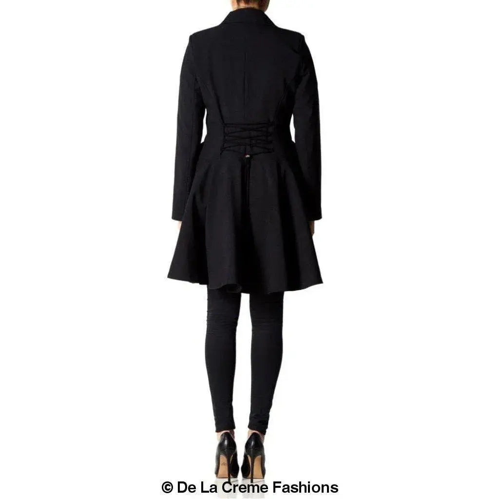 De La Creme - Womens Dogtooth Trim Double Breasted Flarey Mac Coat