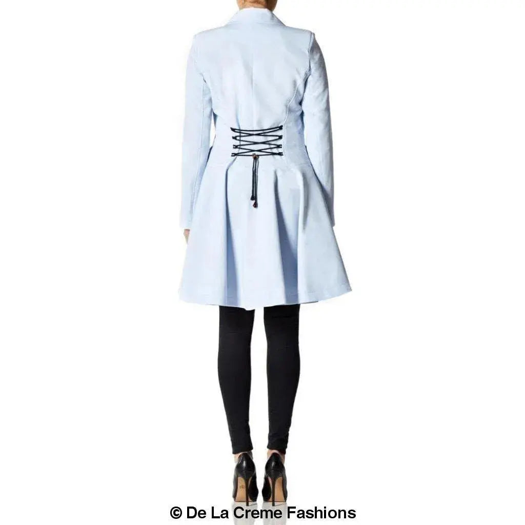 De La Creme - Womens Dogtooth Trim Double Breasted Flarey Mac Coat