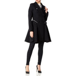 De La Creme - Womens Dogtooth Trim Double Breasted Flarey Mac Coat