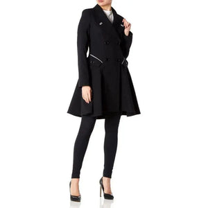 De La Creme - Womens Dogtooth Trim Double Breasted Flarey Mac Coat