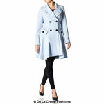 De La Creme - Womens Dogtooth Trim Double Breasted Flarey Mac Coat