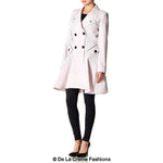 De La Creme - Womens Dogtooth Trim Double Breasted Flarey Mac Coat