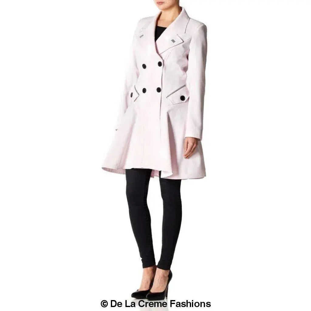De La Creme - Womens Dogtooth Trim Double Breasted Flarey Mac Coat