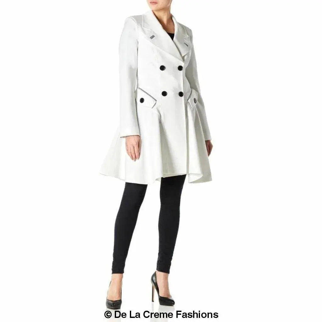 De La Creme - Womens Dogtooth Trim Double Breasted Flarey Mac Coat