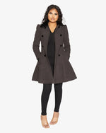 Kate Double Breasted Fit And Flare Velvet Trim Skater Coat