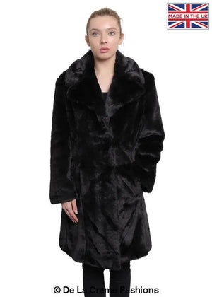 De La Creme Womens Faux Fur Large Lapel Mid Length Coat