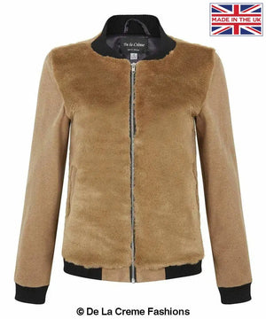 De La Creme - Womens Faux Fur Zip-Thru Varsity Bomber Jacket