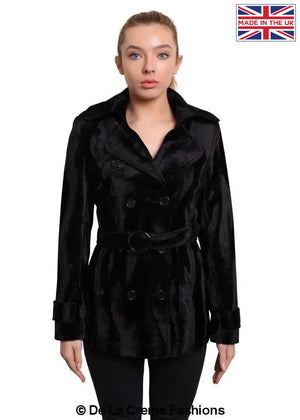 De La Creme - Women's Luxury Black Ponyskin Double Breasted Short Coat