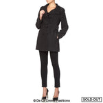De La Creme - Women's Military Style Herringbone Wool Belted Coat