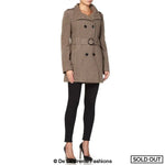 De La Creme - Women's Military Style Herringbone Wool Belted Coat