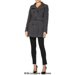 De La Creme - Women's Military Style Herringbone Wool Belted Coat