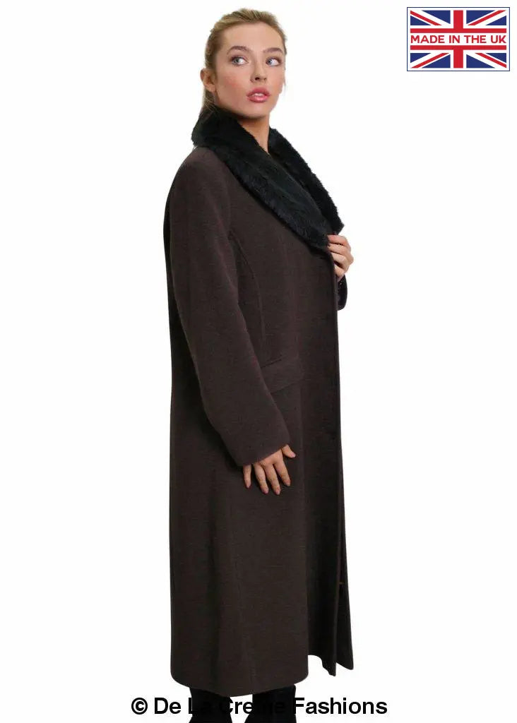 De La Creme - Womens Oversized Faux Fur Collar Long Coat