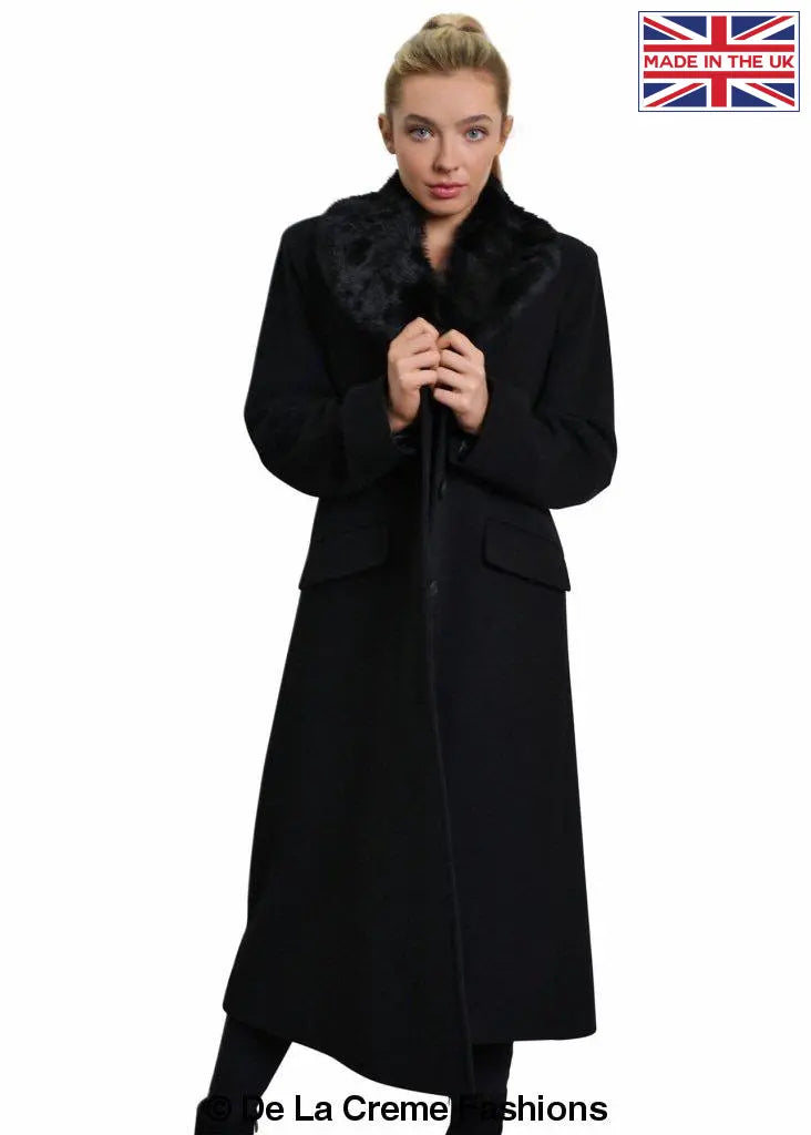 De La Creme - Womens Oversized Faux Fur Collar Long Coat