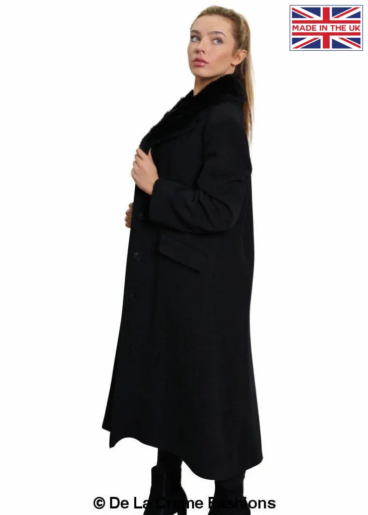 De La Creme - Womens Oversized Faux Fur Collar Long Coat