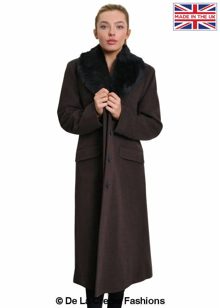 De La Creme - Womens Oversized Faux Fur Collar Long Coat