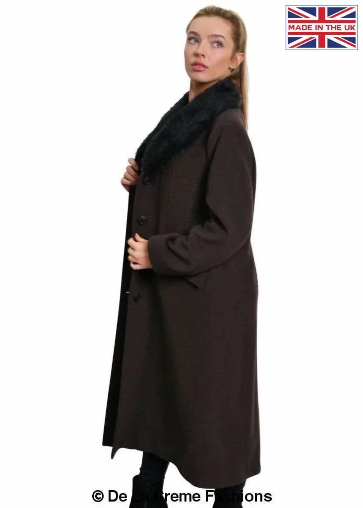 De La Creme - Womens Oversized Faux Fur Collar Long Coat