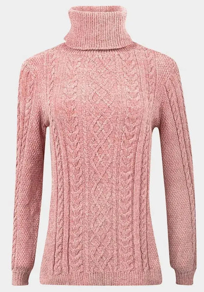 De La Creme Womens Pink Roll Neck Chenille Jumper