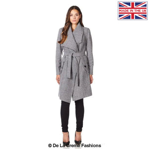 De La Creme - Womens Prince Of Wales Check Large Lapel Duster Coat