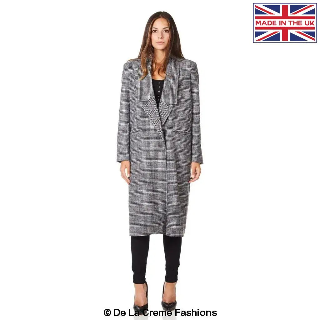 De La Creme Womens Prince Of Wales Check Wrap Long Coat