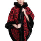 De La Creme - Women's Tribal Print Fur Lined Hooded Cape