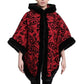 De La Creme - Women's Tribal Print Fur Lined Hooded Cape