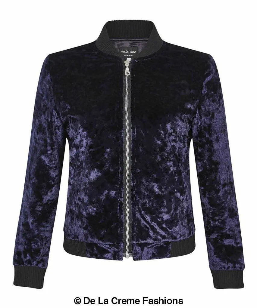 De La Creme - Womens Velvet Zip-Thru Varsity Bomber Jacket