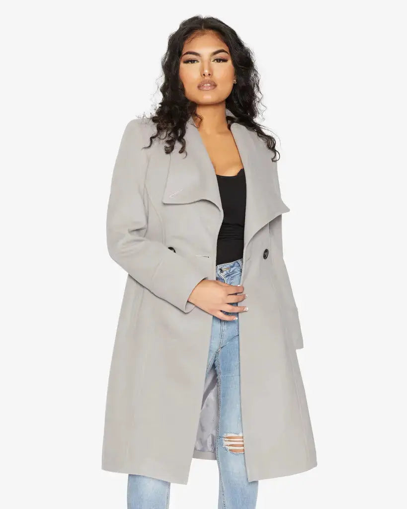 De La Creme Womens Waterfall Lapel Double Breasted Duster Coat