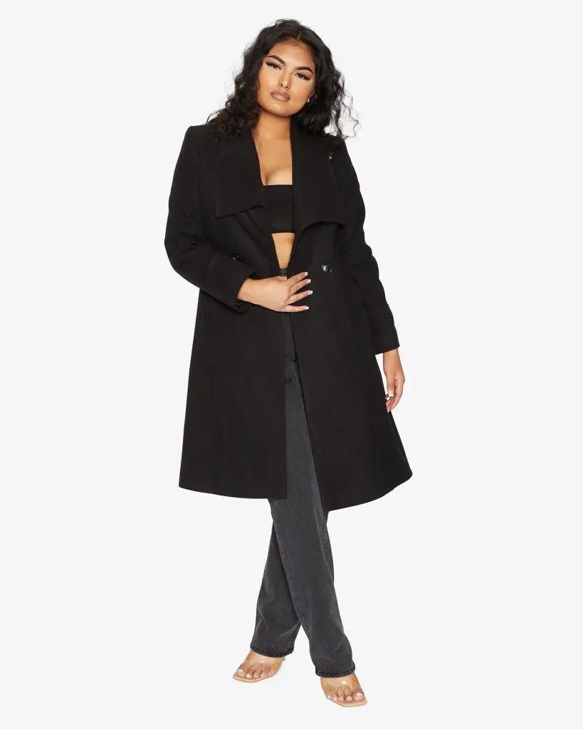 Harpreet Waterfall Lapel Double Breasted Duster Coat