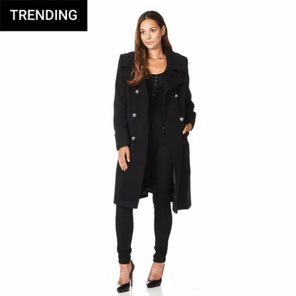 De La Creme - Womens Double Breasted Military Midi Coat